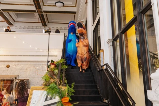 By far the most epic entrance we’ve seen so far!! 

This is why we love weddings- there are no rules & it’s your day so wear the inflatable suits 🤭

Venue: @citizensballroom
Photographer: @photographybybrea
Florist: @thefrederickfloralbar
Coordinator: @wedwithsteph
Catering:@cravecateringco
Transportation: @marylanddoubledeckers
Dessert: @penelopesbakeshop
Entertainment: @danmcguiregroup @jamiekayemusic
Rentals: @selecteventgroup
Photo Booth: @districtbooths

#citizensballroom #historicweddingvenue #livemusicwedding