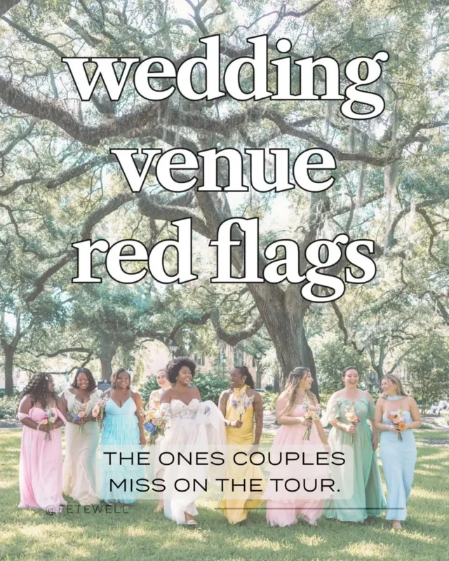 Venue touring is exciting. It's also where a lot of couples get caught off guard: booking pressure, hidden fees, vendor restrictions.

The red flags aren't always obvious in the moment, especially when you're falling in love with a space.

Know what to look for before you go. Your future self will thank you.

Photo: @iamalesantana